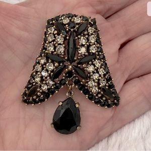Vintage Brooch with Diamond & Jet Black Rhinestones